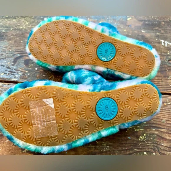 Ugg Womens Fluff Yeah Marble Sz 9 Aquatic Blue Real Lamb Fur Slide Slippers - Picture 8 of 8